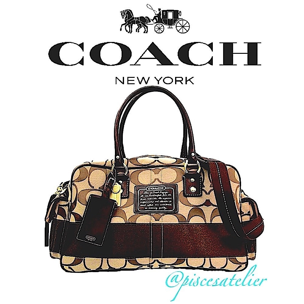 Coach Khaki Boston Duffle Carry-On Travel Luggage Weekender Shoulder Tote Bag